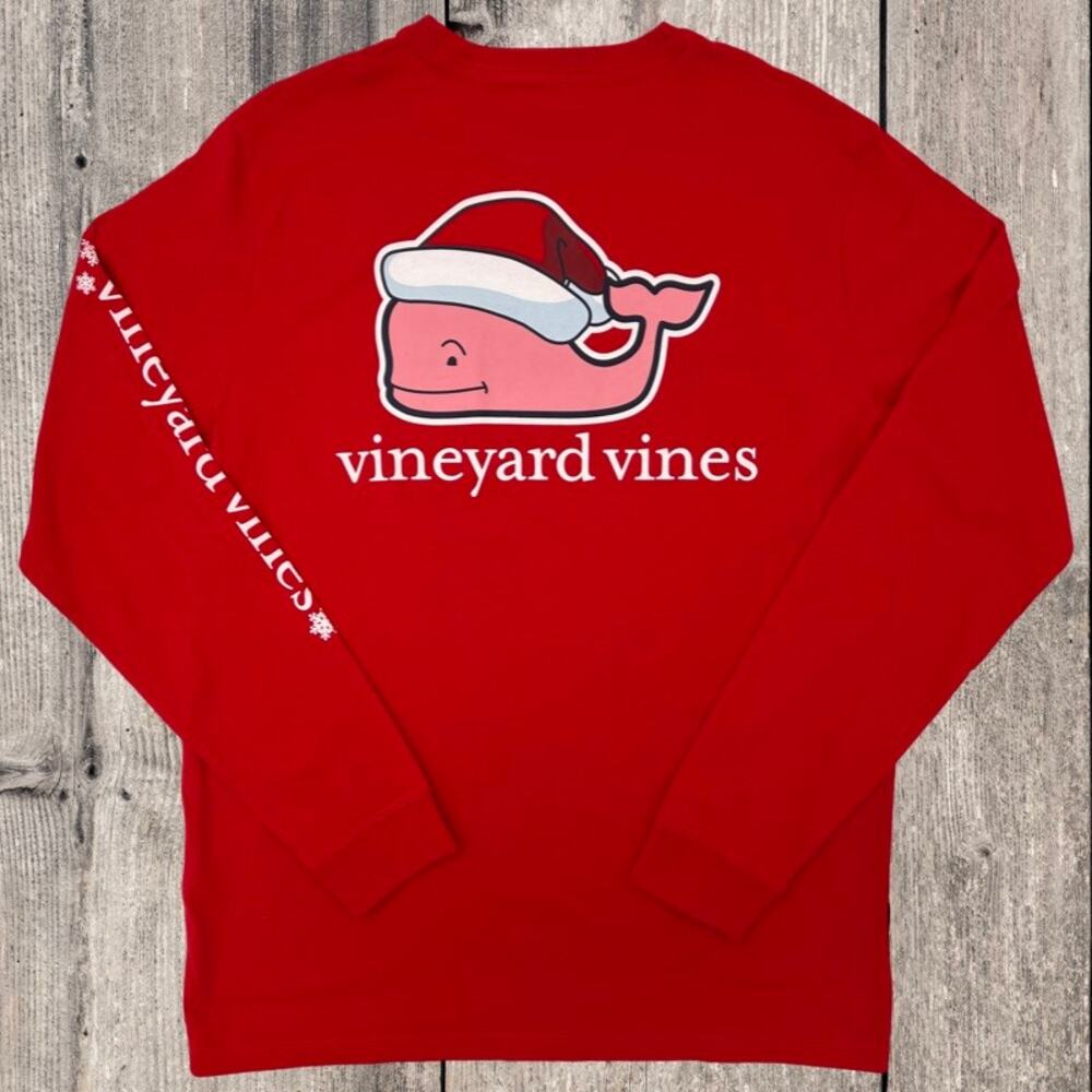 VINEYARD VINES SANTA WHALE POCKET TEE, SIZE SMALL